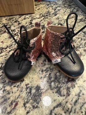Monkey Feet Jersey Rose Gold and Black Lace-Up Leather Baby Boots